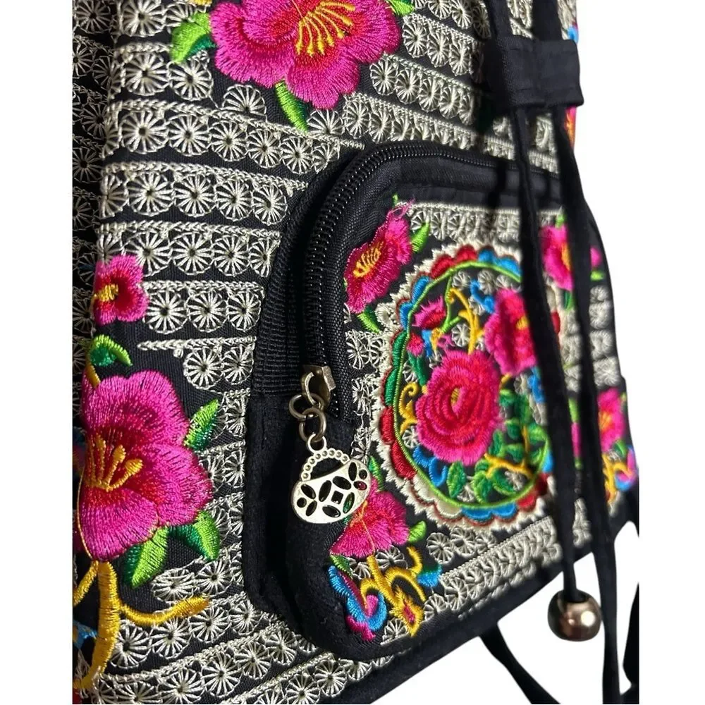 Boho Floral Embroidered Backpack